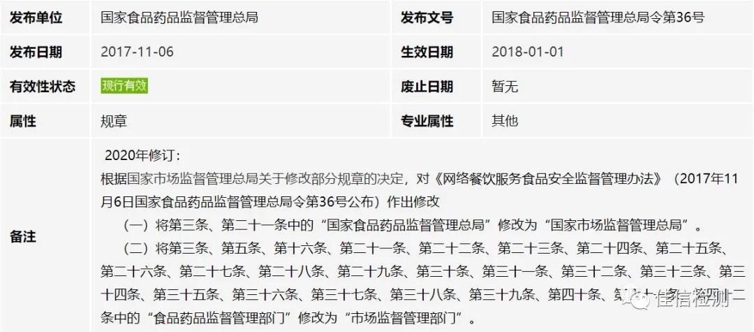 网络餐饮服务食品安全监督管理办法|2020年修订本